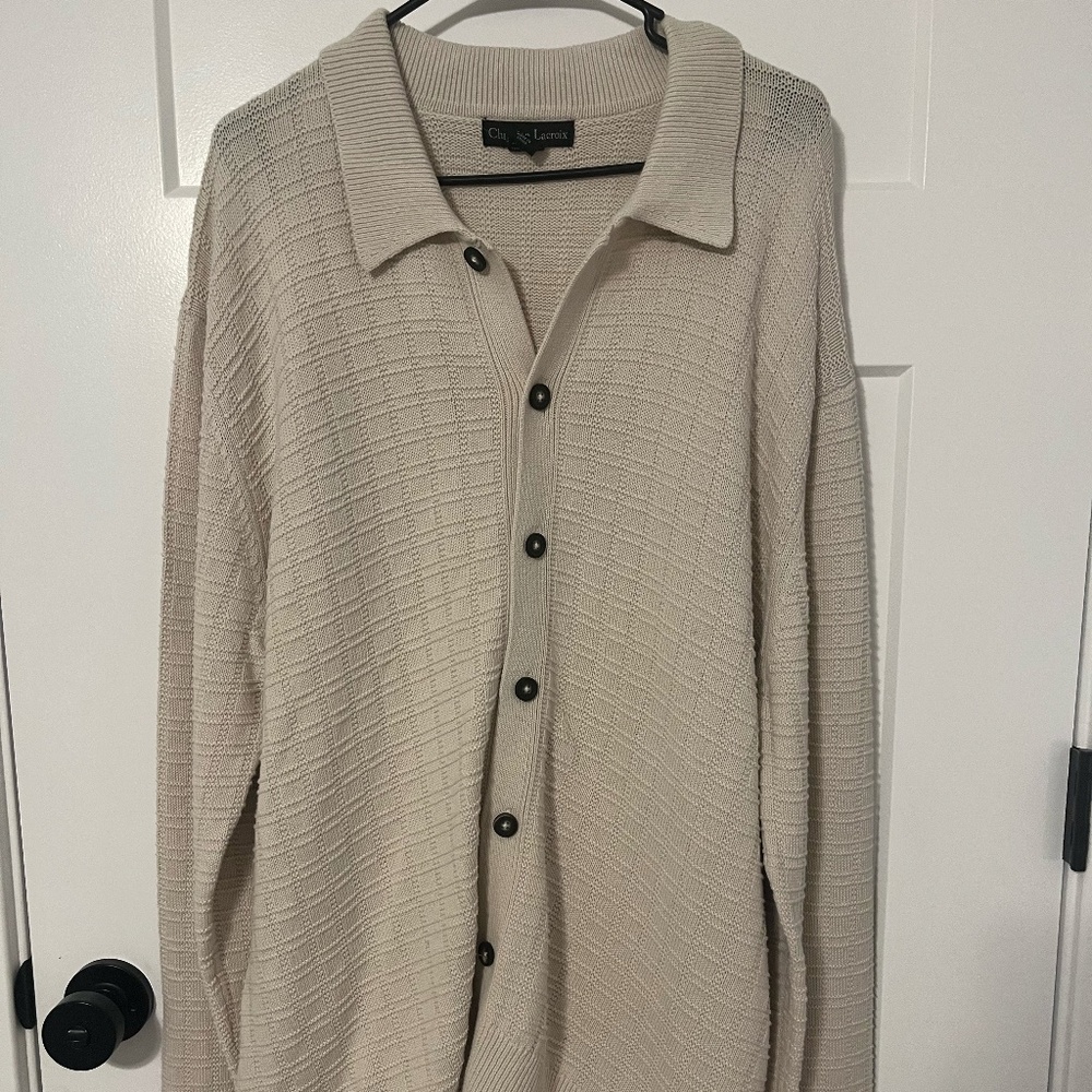NWT Christian Lacroix Mens XL Sweater Beige Button Down Knit Sweater 100% Cotton
